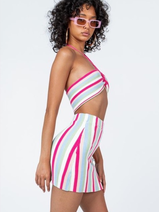 Princess Polly Other - Princess Polly Striped Ribbed Bandeau Top and Mini Skirt Set Size S/M